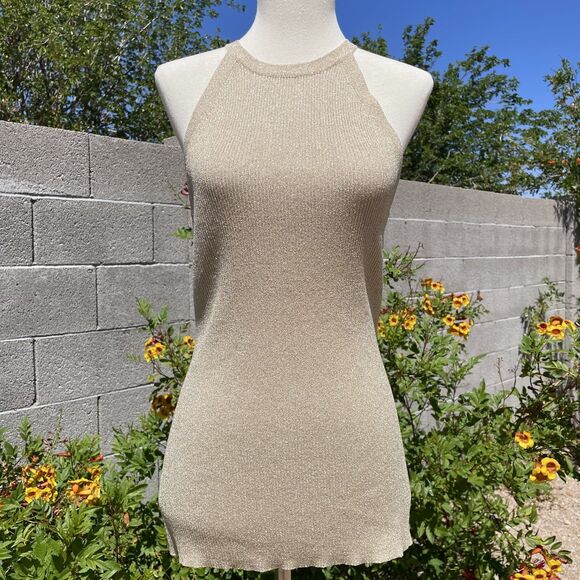 INC Gold Shimmer Tank Top Large Gold Sparkle Sheen Going Out Tank Top Large INC - Picture 4 of 15